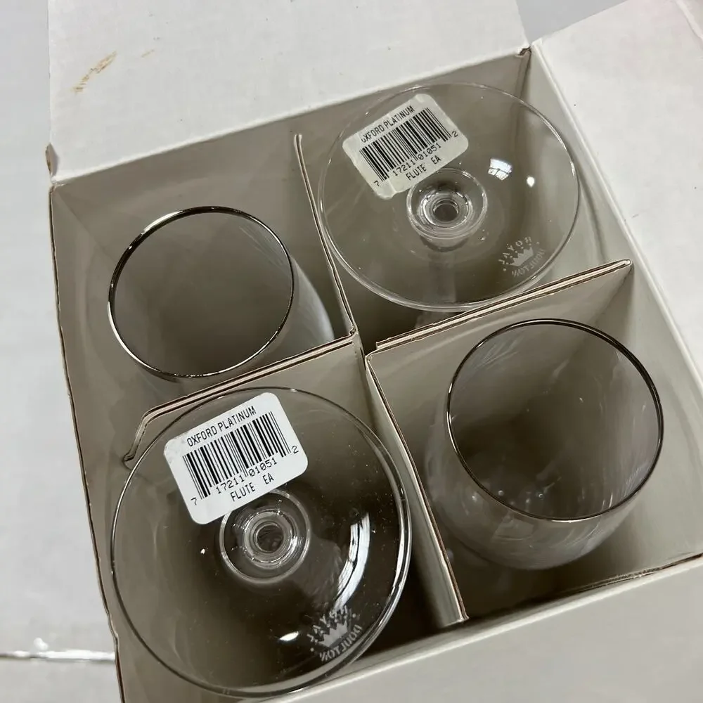 Royal Doulton Oxford Platinum Champagne Flute Set of 4 Lead Crystal Austria NEW